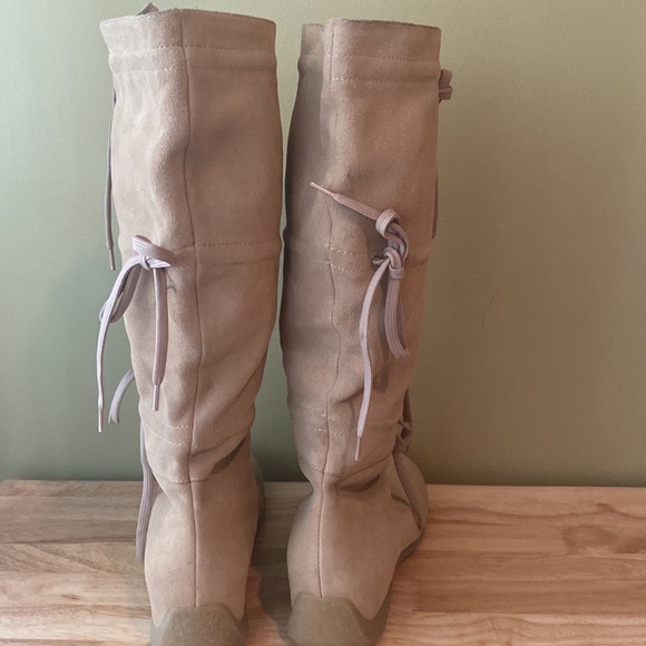 Nine West PARKWAY Suede Slouchy Knee high Driving Heel Boots Laceup Detail - Picture 13 of 13